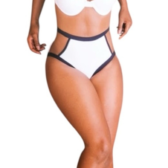 Andrea Iyamah Black White High Waist Bikini Bottom Small NWT Colorblock Swim - Picture 1 of 7